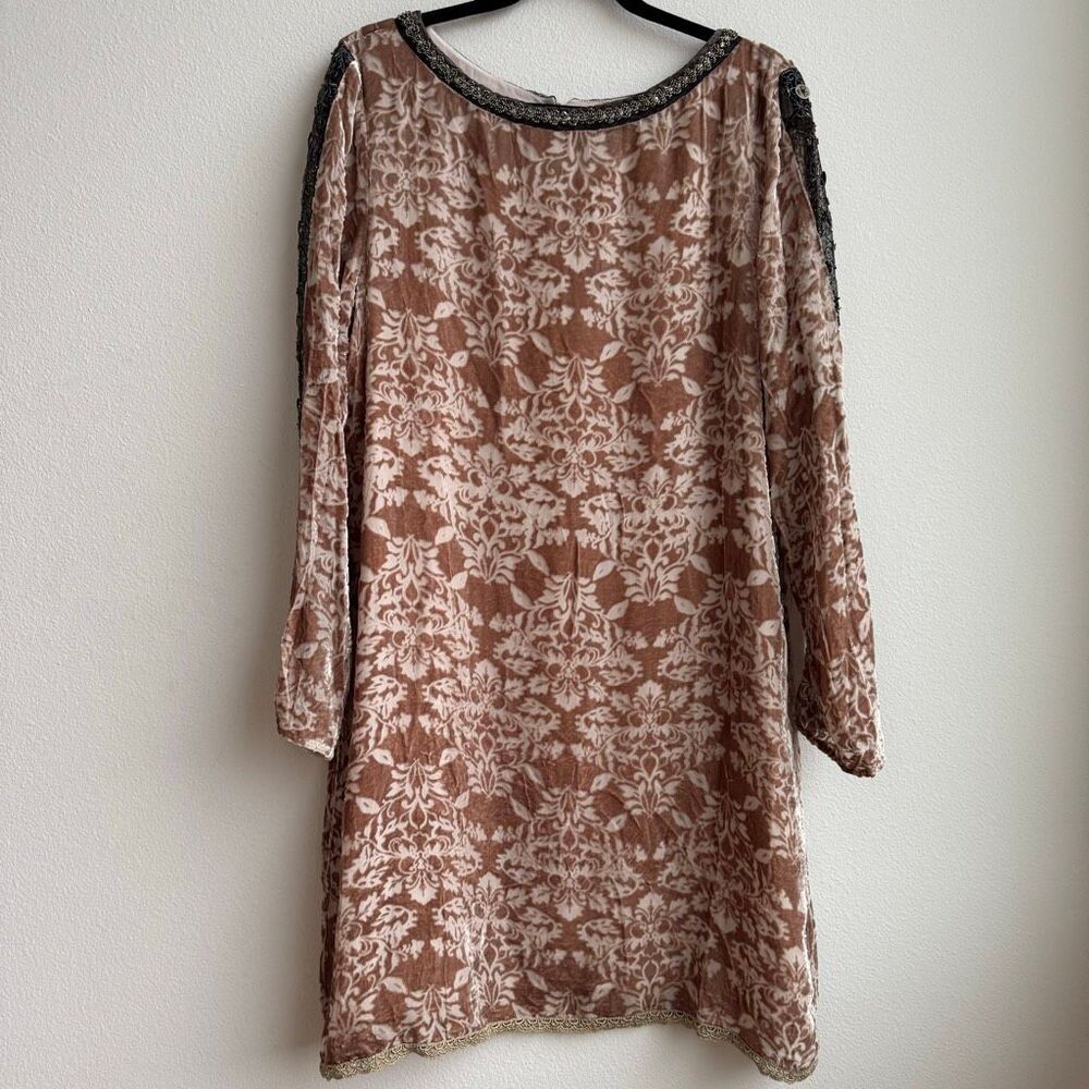 Sundance Champagne Dreams Burnout Velvet Beaded Shift Lined Boho Dress Size 16